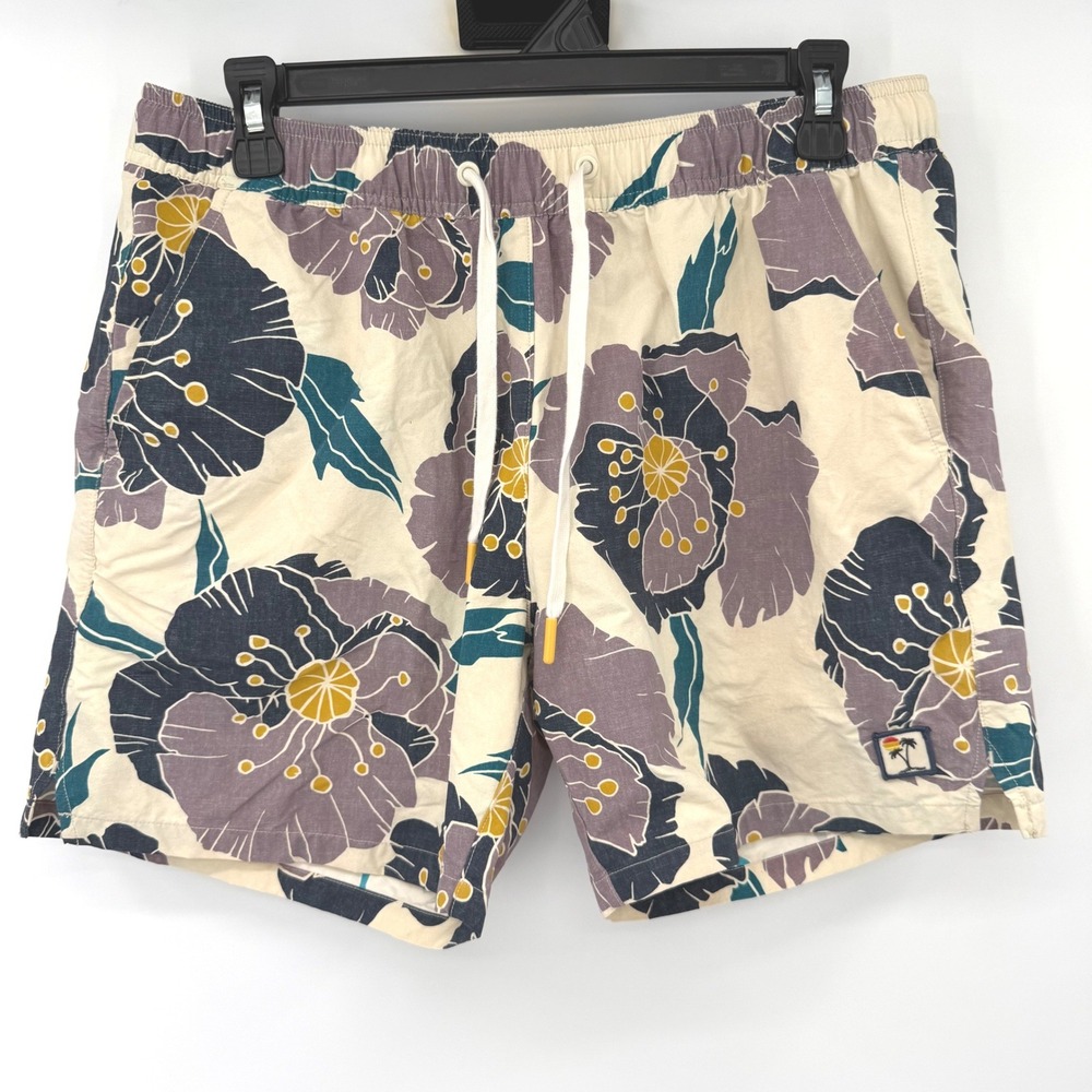 Marine Layer Swim Trunks Men Medium Cream Floral Print Spring 2023 15856